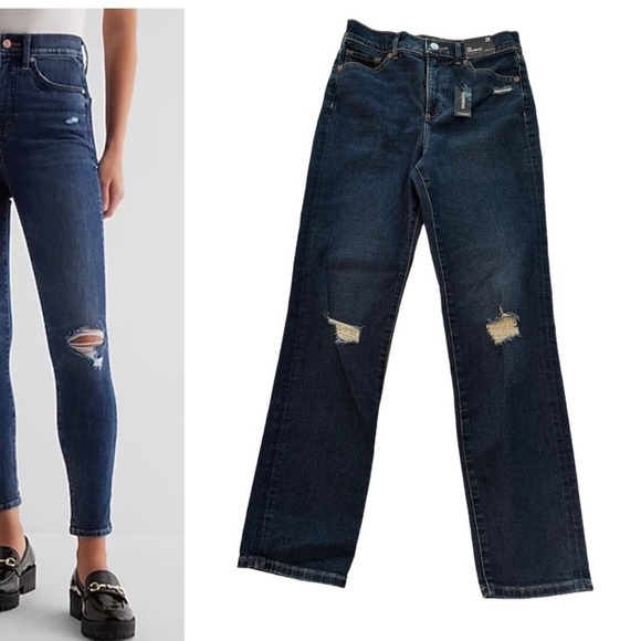 Express NWT Slim Super High Rise Distressed Ripped Knees Jeans SHORT - Picture 1 of 7